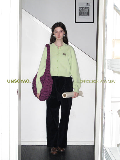 Animal Motif Cropped Knit Cardigan