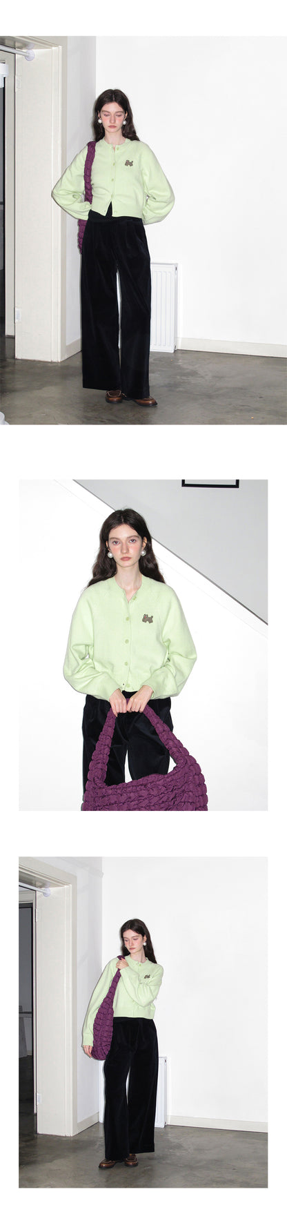 Animal Motif Cropped Knit Cardigan
