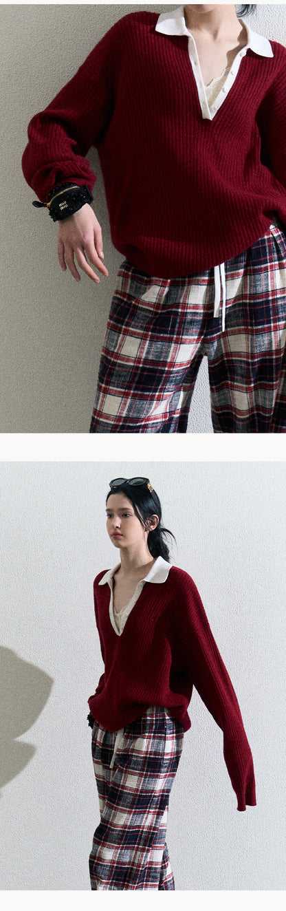 Oversized Rib-Knit Wool-Blend Polo Sweater