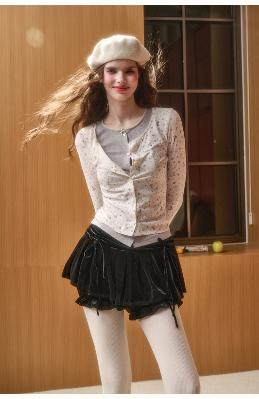 Faux Layered Slim-Fit Bunny Print Top