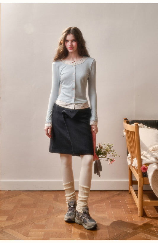 Faux Layered Slim-Fit Bunny Print Top