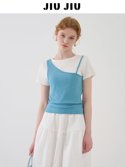 Faux Layered Tee With Single Strap