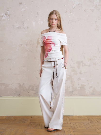 Off-Shoulder T-Shirt With Large Flower Print