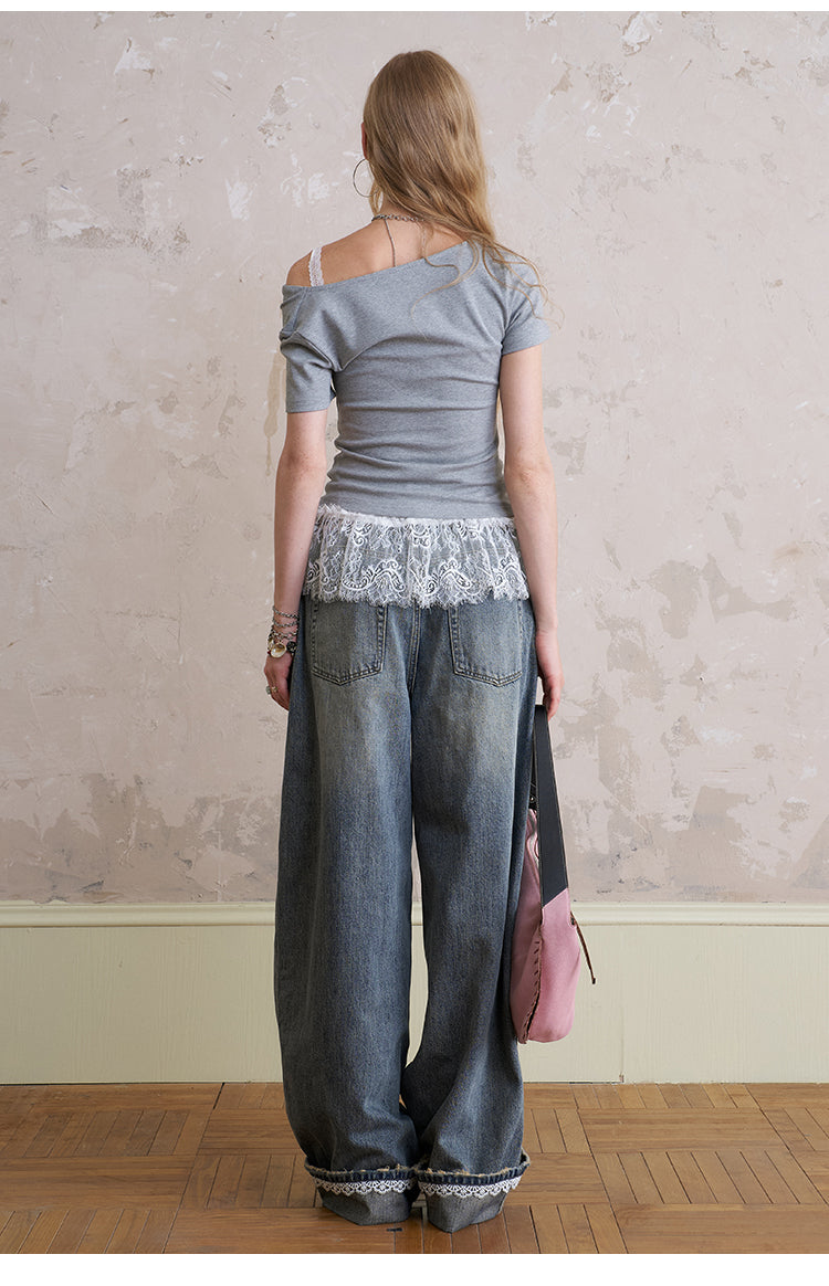 Off-Shoulder T-Shirt With Large Flower Print