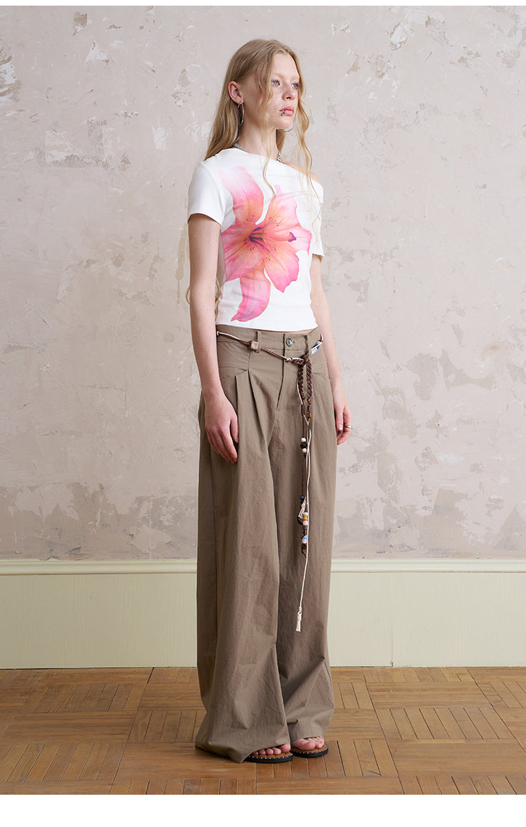Off-Shoulder T-Shirt With Large Flower Print