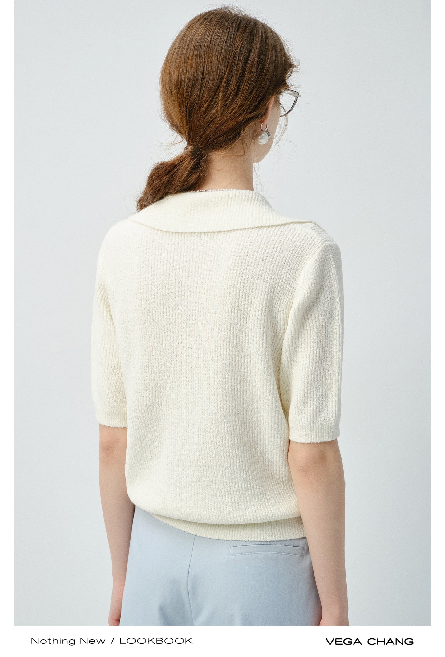 Cherry Motif Short-Sleeve Knit Polo Top