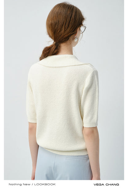 Cherry Motif Short-Sleeve Knit Polo Top