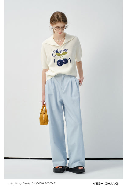 Cherry Motif Short-Sleeve Knit Polo Top
