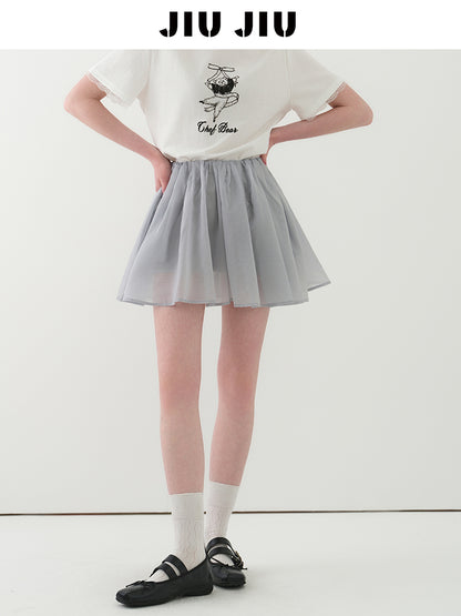 Flared Sheer Skirt With Elastic Waistband