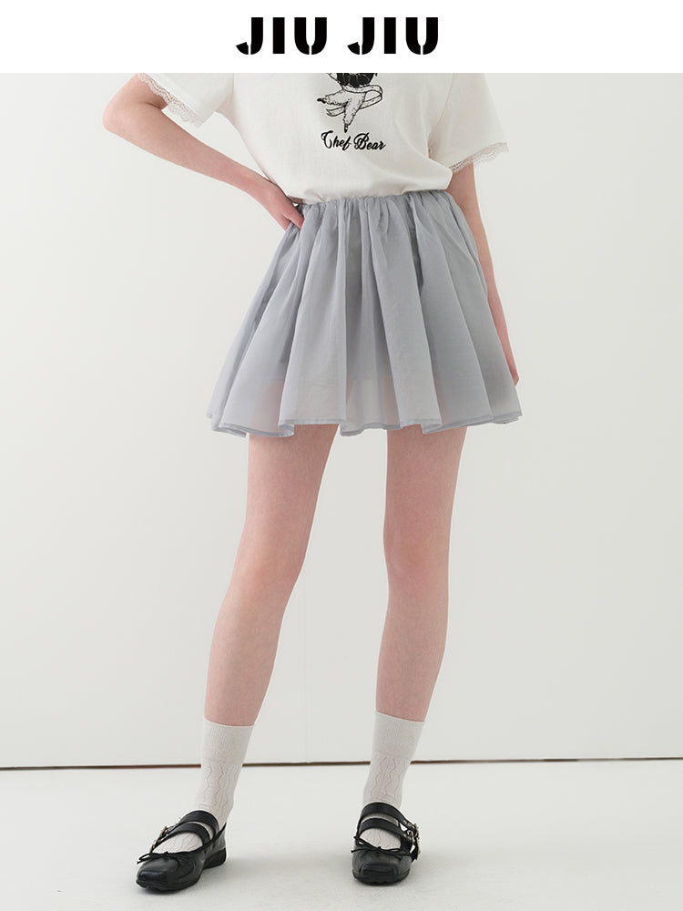 Flared Sheer Skirt With Elastic Waistband