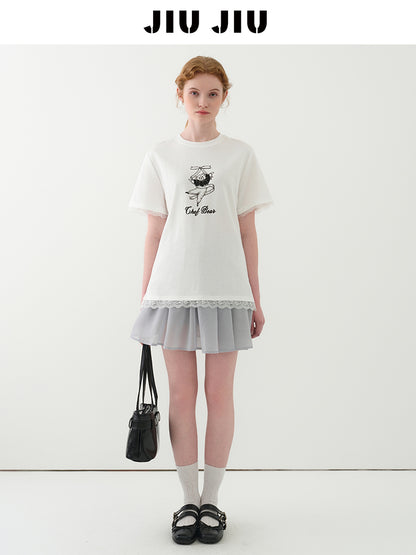 Flared Sheer Skirt With Elastic Waistband