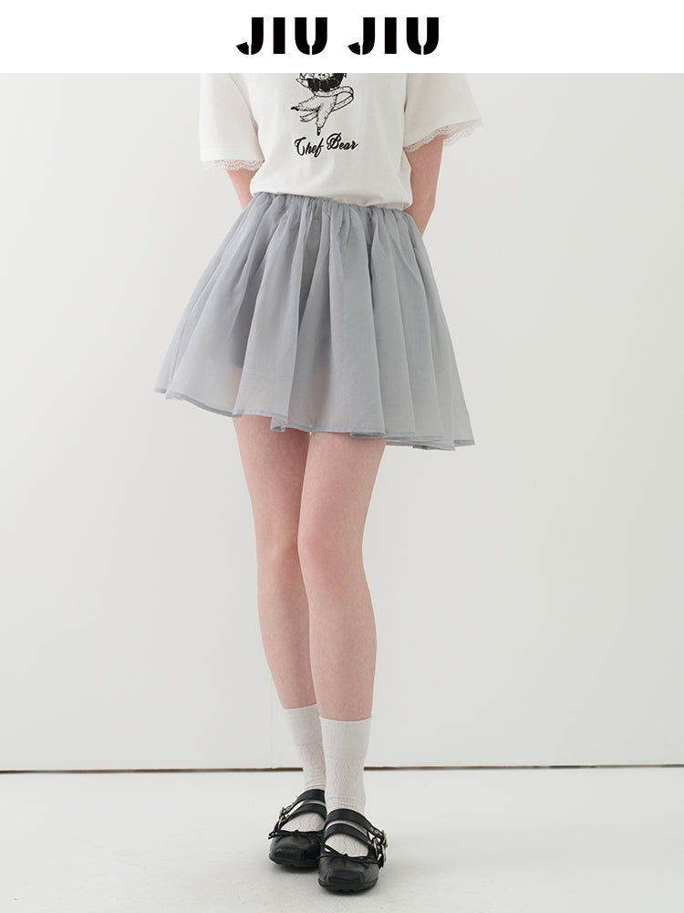 Flared Sheer Skirt With Elastic Waistband