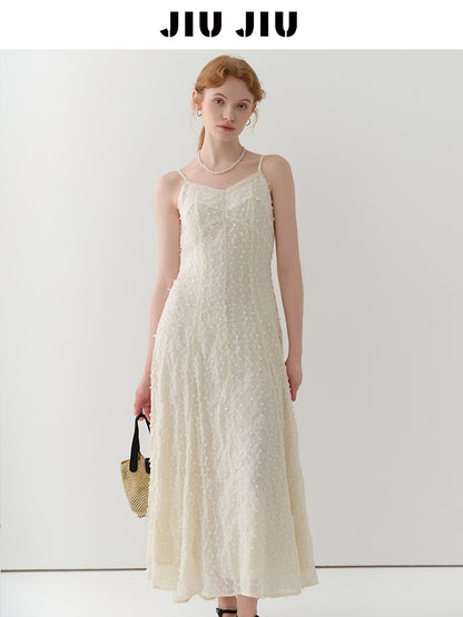 Delicate Dot-Textured Spaghetti Strap Dress