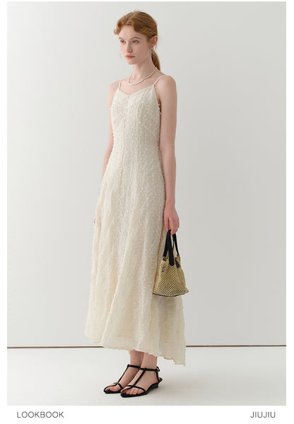 Delicate Dot-Textured Spaghetti Strap Dress