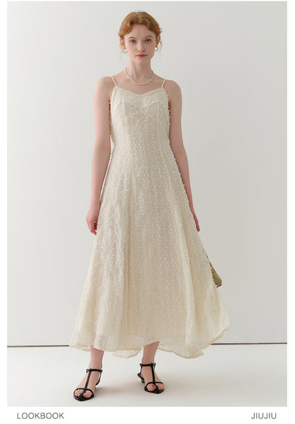 Delicate Dot-Textured Spaghetti Strap Dress