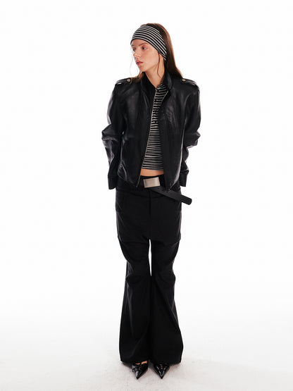 Stand Collar Zip-Up Faux Leather Jacket