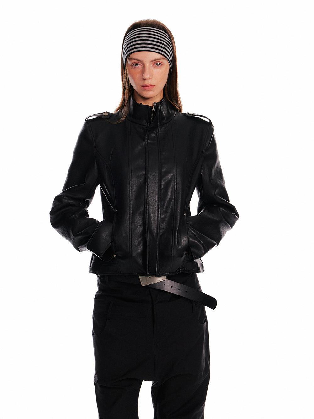 Stand Collar Zip-Up Faux Leather Jacket