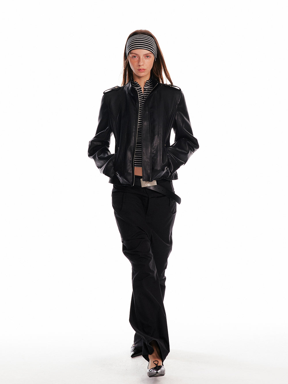 Stand Collar Zip-Up Faux Leather Jacket