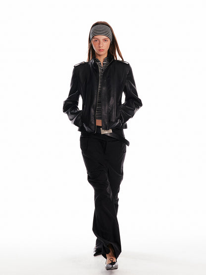 Stand Collar Zip-Up Faux Leather Jacket
