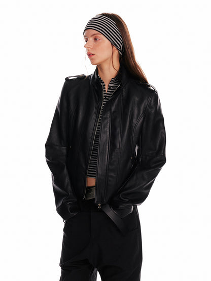 Stand Collar Zip-Up Faux Leather Jacket