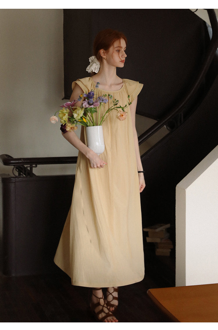 Lace-Detailed Butterfly-Sleeve Dress With Back Tie