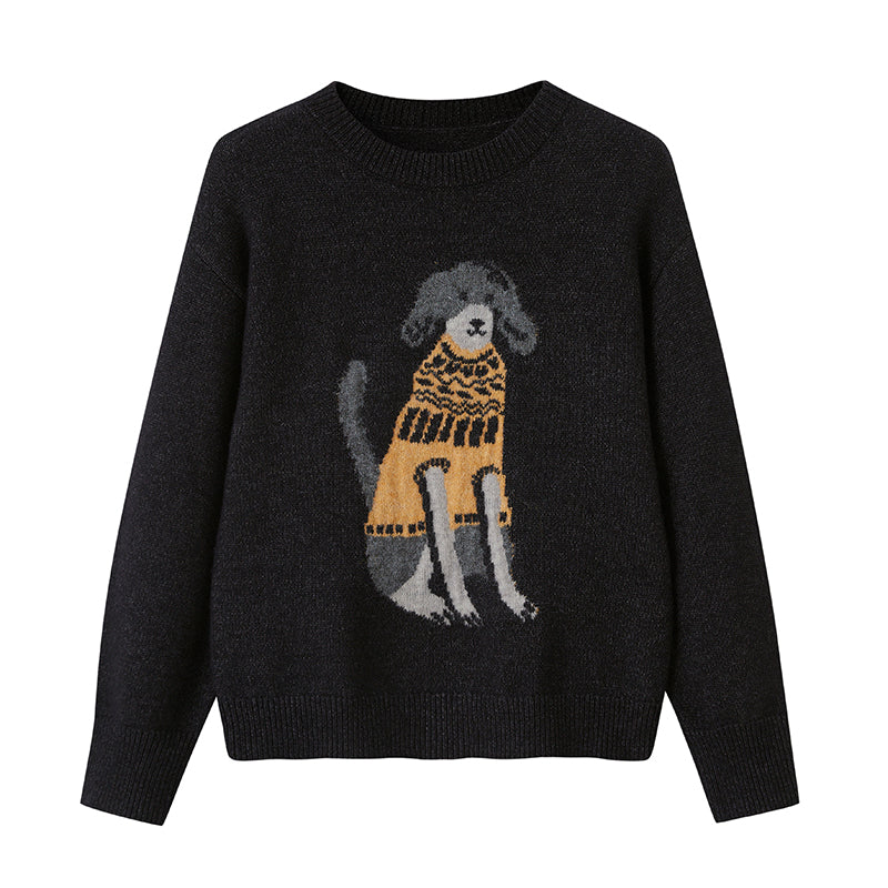 Playful Dog-in-Sweater Motif Jacquard Knit Pullover