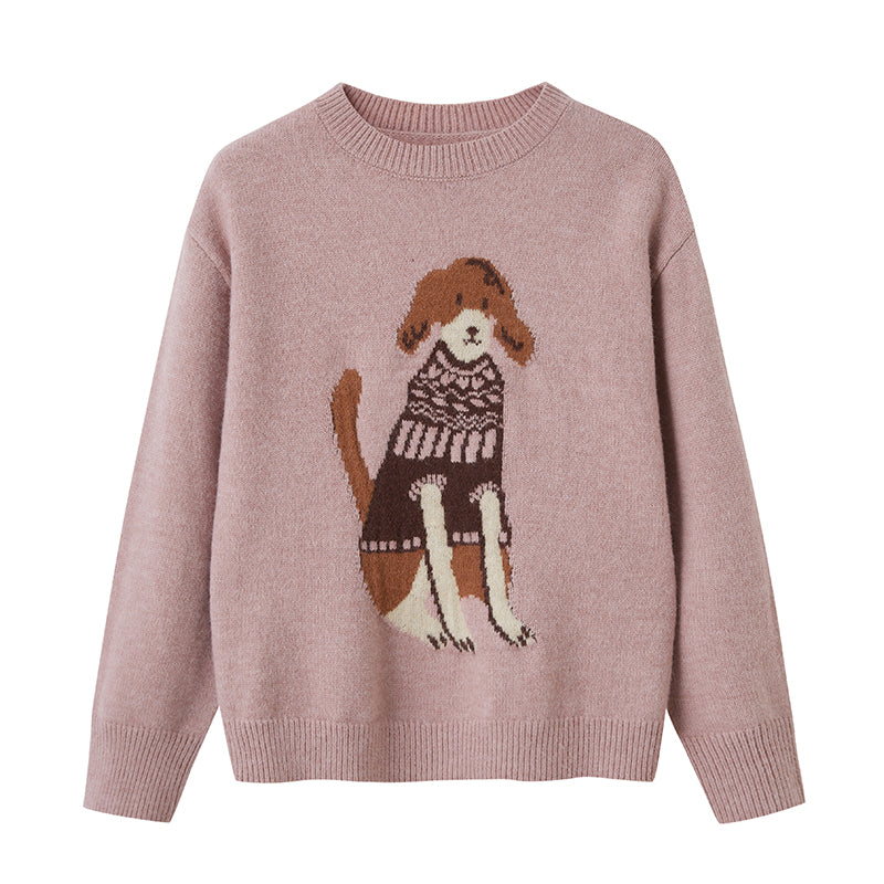 Playful Dog-in-Sweater Motif Jacquard Knit Pullover