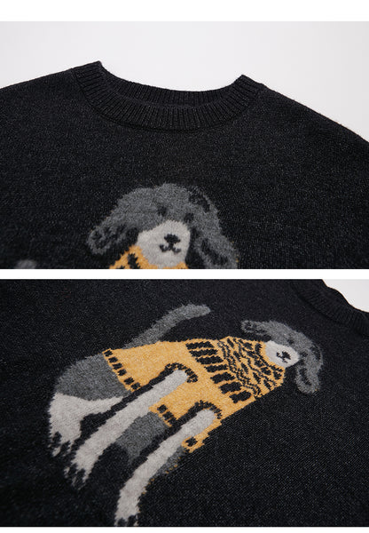 Playful Dog-in-Sweater Motif Jacquard Knit Pullover