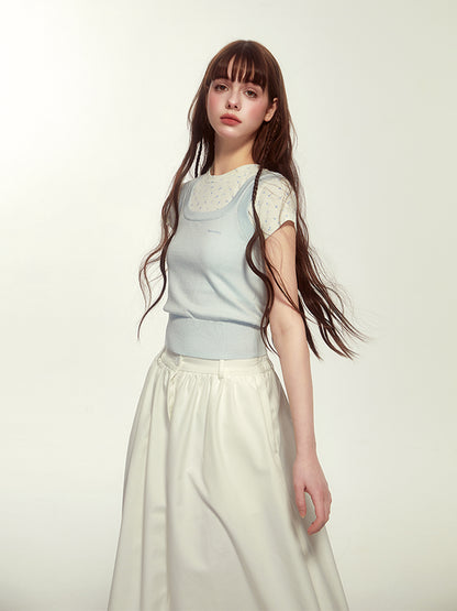 Embroidered Flared Skirt With Elastic Back Waistband