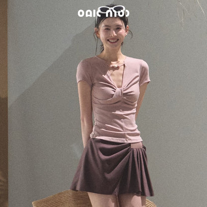 Bow Knot T-Shirt With Beaded Neck