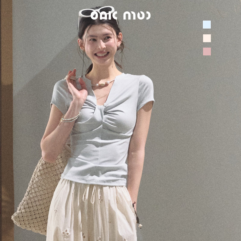 Bow Knot T-Shirt With Beaded Neck