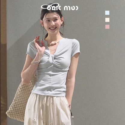 Bow Knot T-Shirt With Beaded Neck
