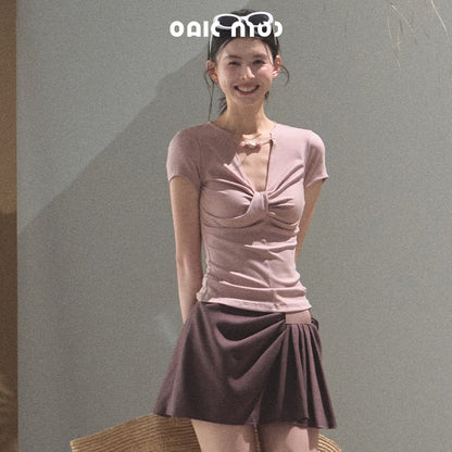 Bow Knot T-Shirt With Beaded Neck