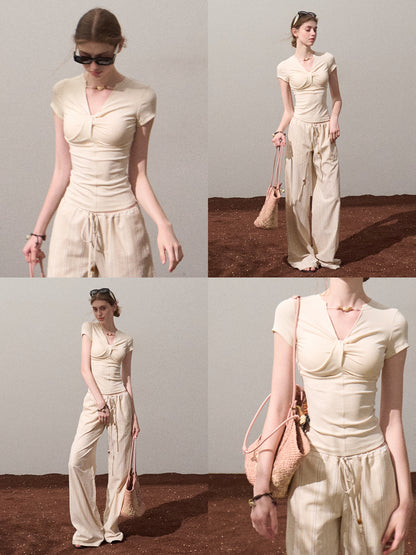 Bow Knot T-Shirt With Beaded Neck