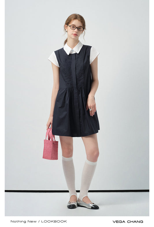 Layered-Look Pintuck Collared Dress