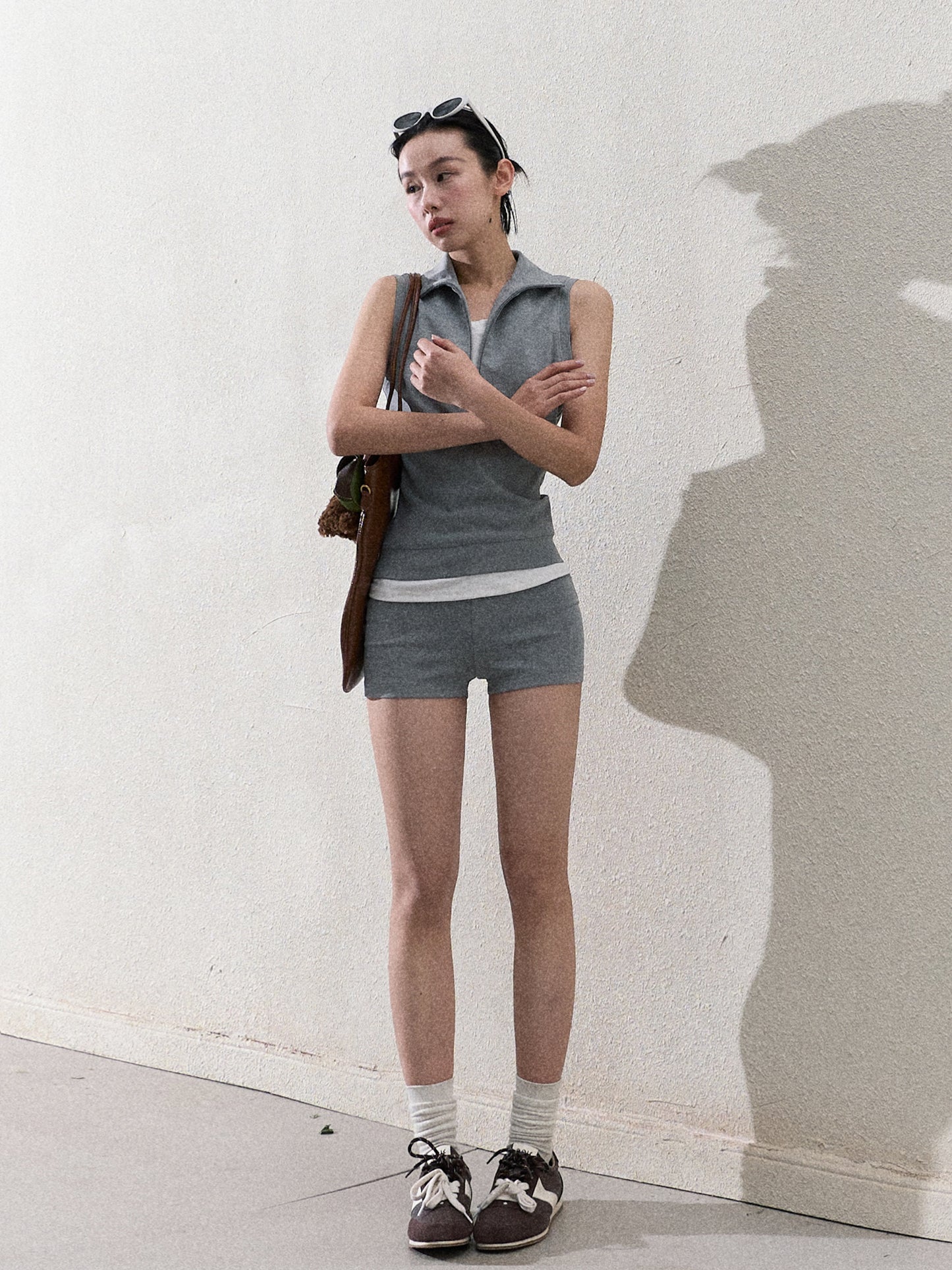 Sleeveless Layered Look Half-Zip Top