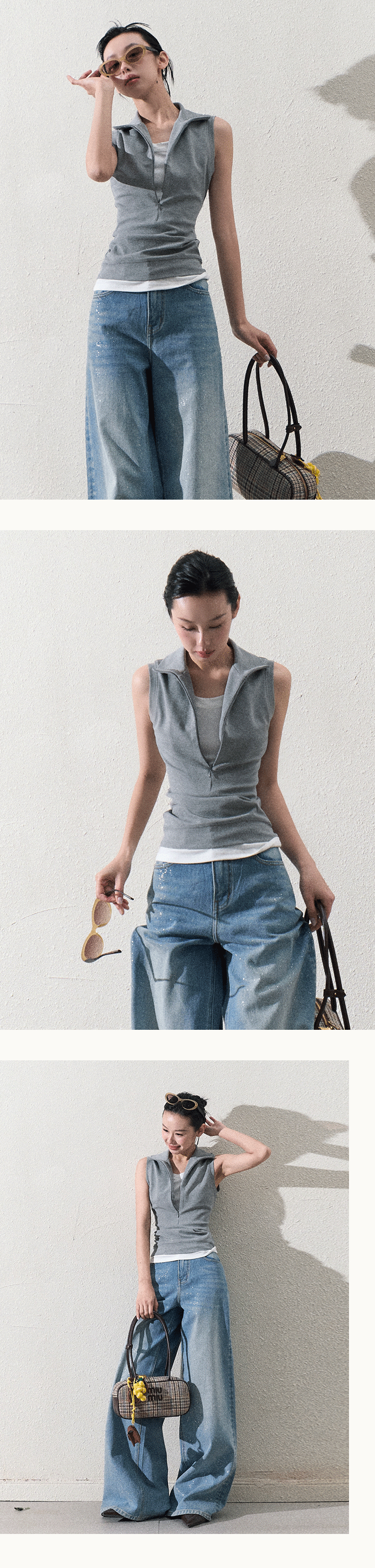 Sleeveless Layered Look Half-Zip Top