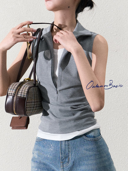 Sleeveless Layered Look Half-Zip Top