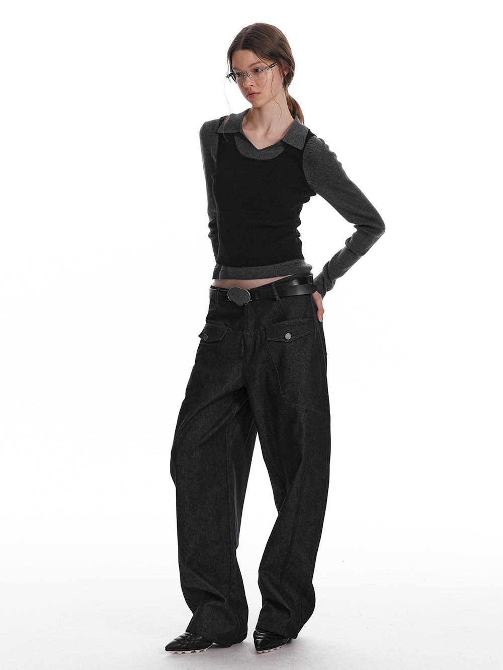 Low Rise Banana Fit Cotton Denim Pants