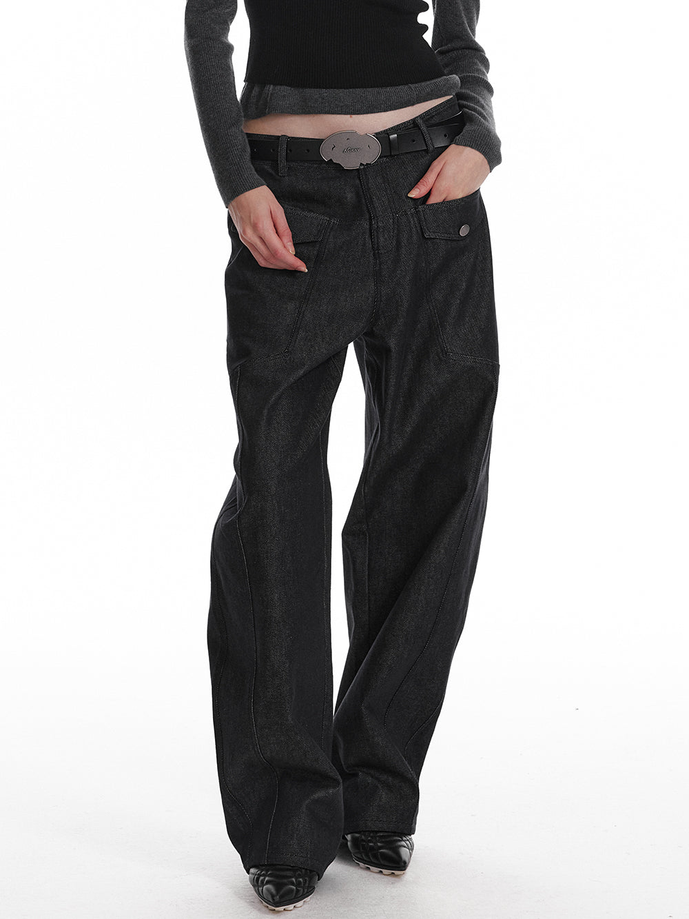 Low Rise Banana Fit Cotton Denim Pants