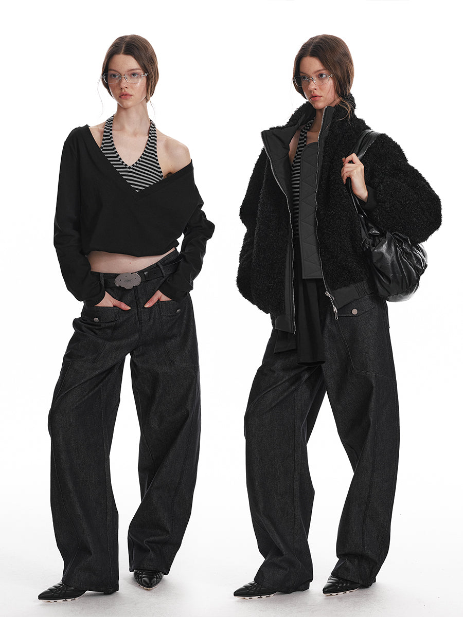 Low Rise Banana Fit Cotton Denim Pants