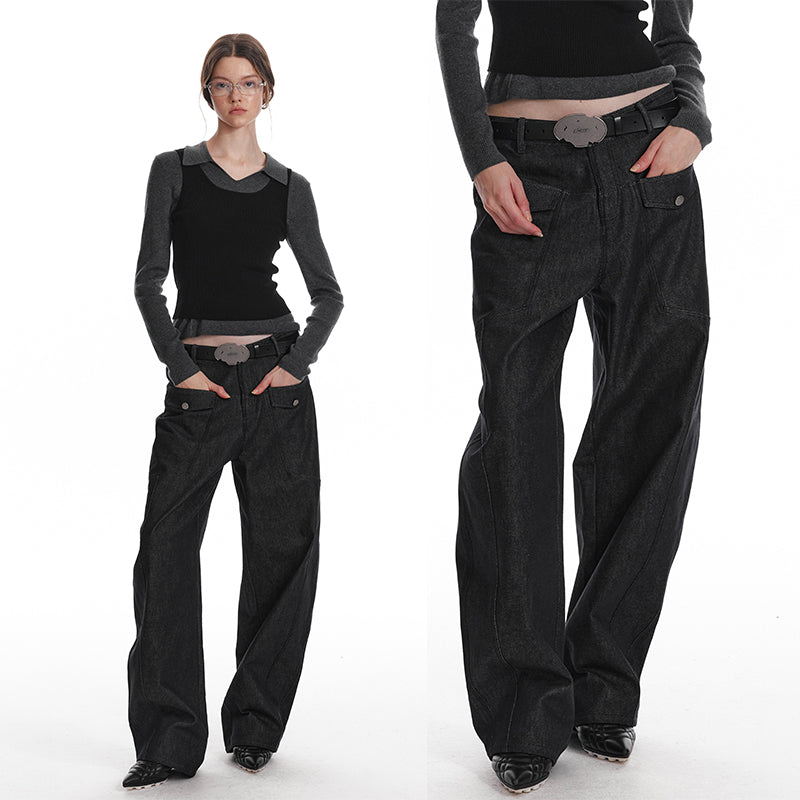 Low Rise Banana Fit Cotton Denim Pants