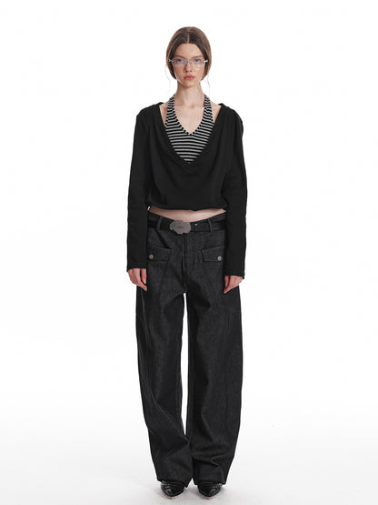 Low Rise Banana Fit Cotton Denim Pants