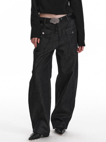 Low Rise Banana Fit Cotton Denim Pants