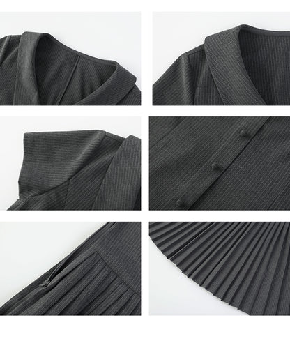 Striped Zip-Up Pleated Shirt Dress