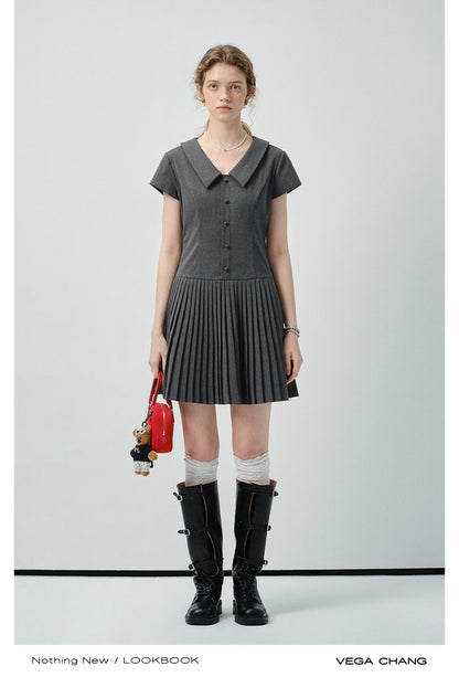 Striped Zip-Up Pleated Shirt Dress