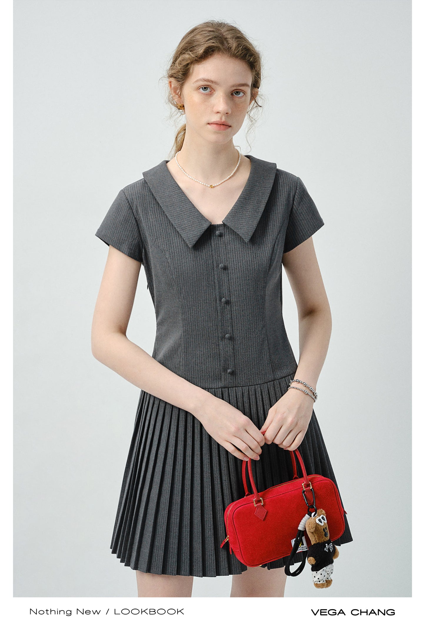 Striped Zip-Up Pleated Shirt Dress