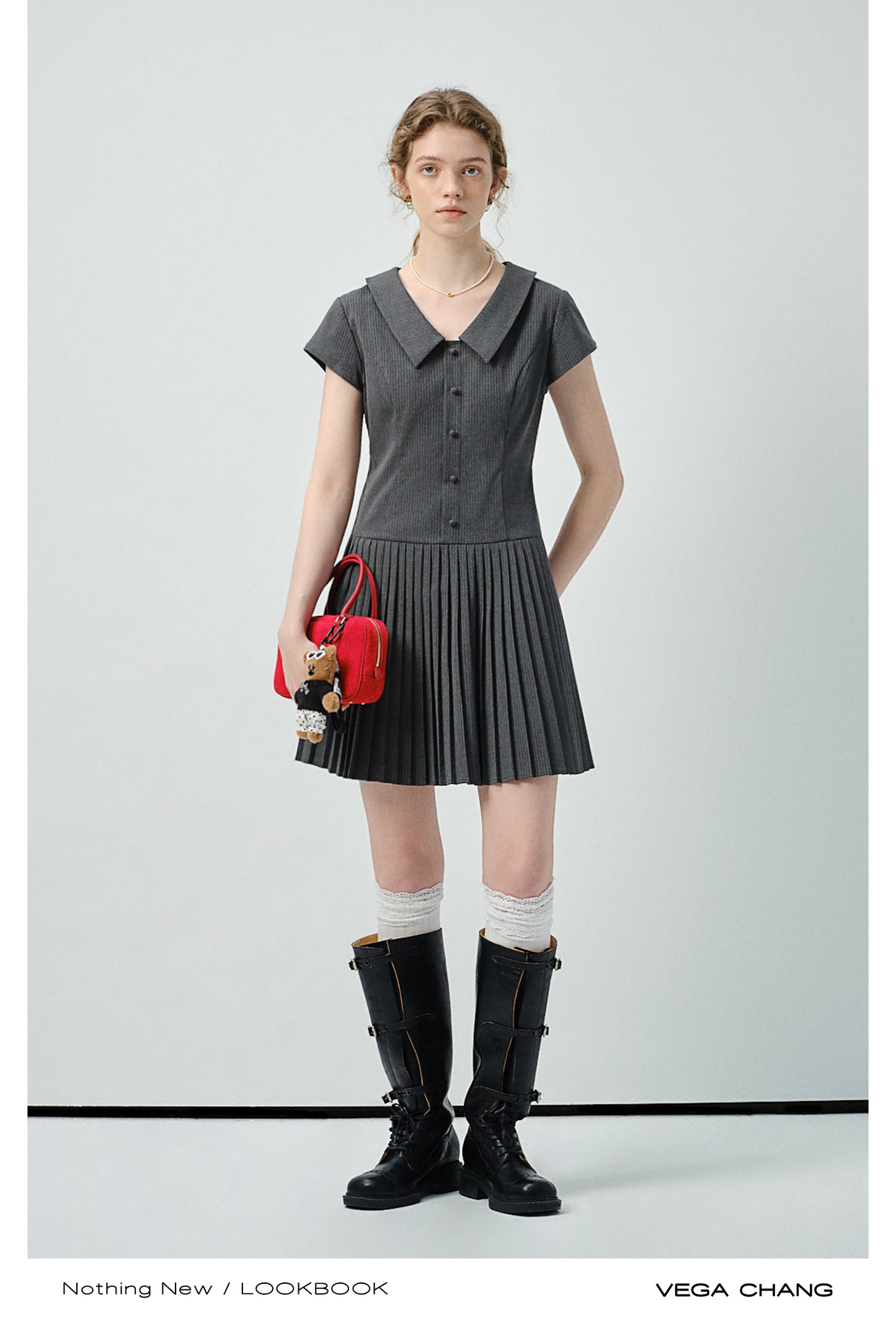 Striped Zip-Up Pleated Shirt Dress