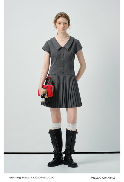 Striped Zip-Up Pleated Shirt Dress