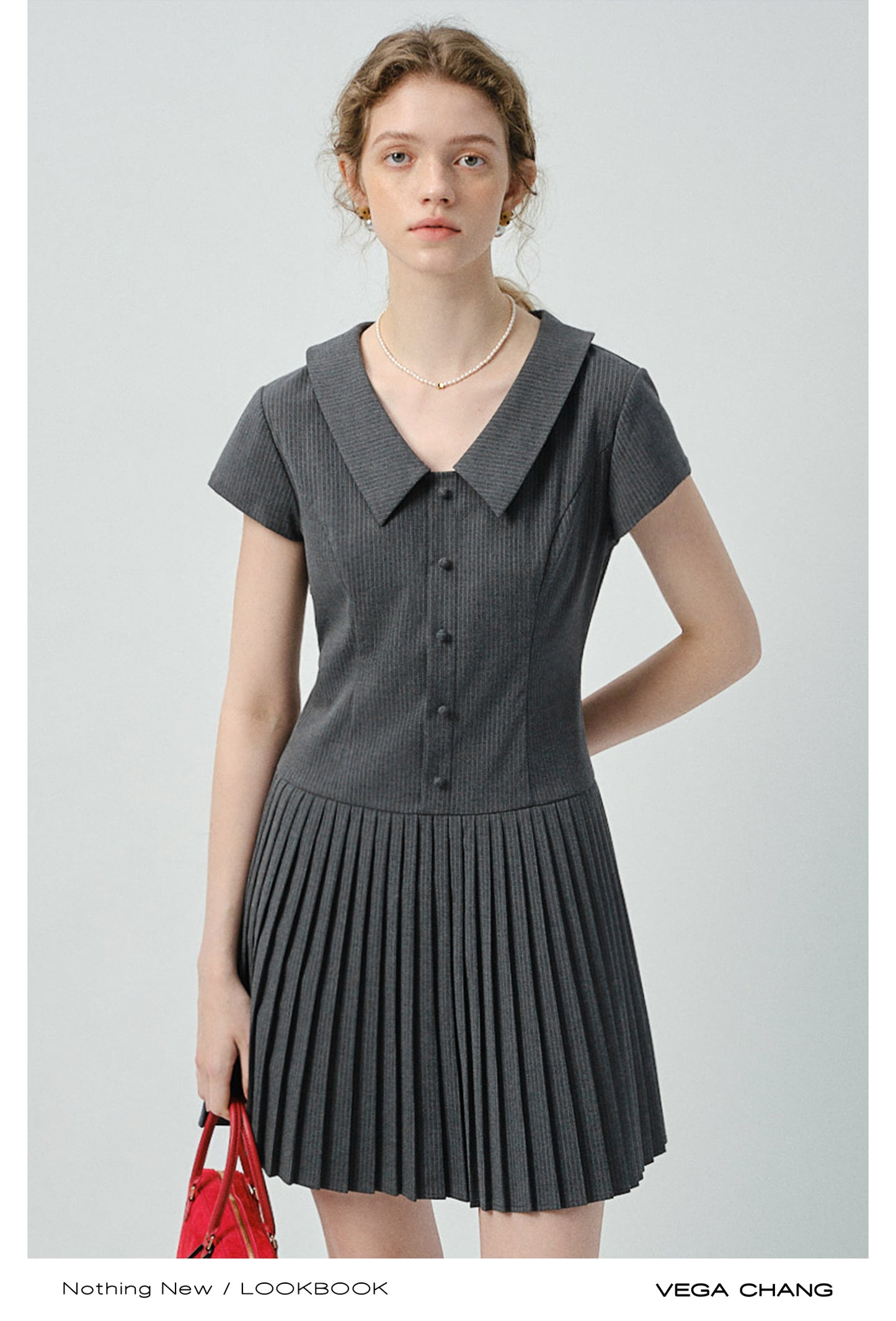 Striped Zip-Up Pleated Shirt Dress